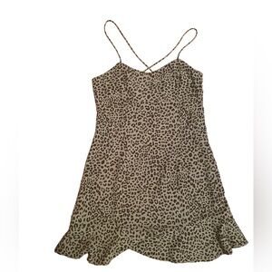 Zara Animal Print Ruffle Hem Mini Dress Skinny Strap Green Size  médium